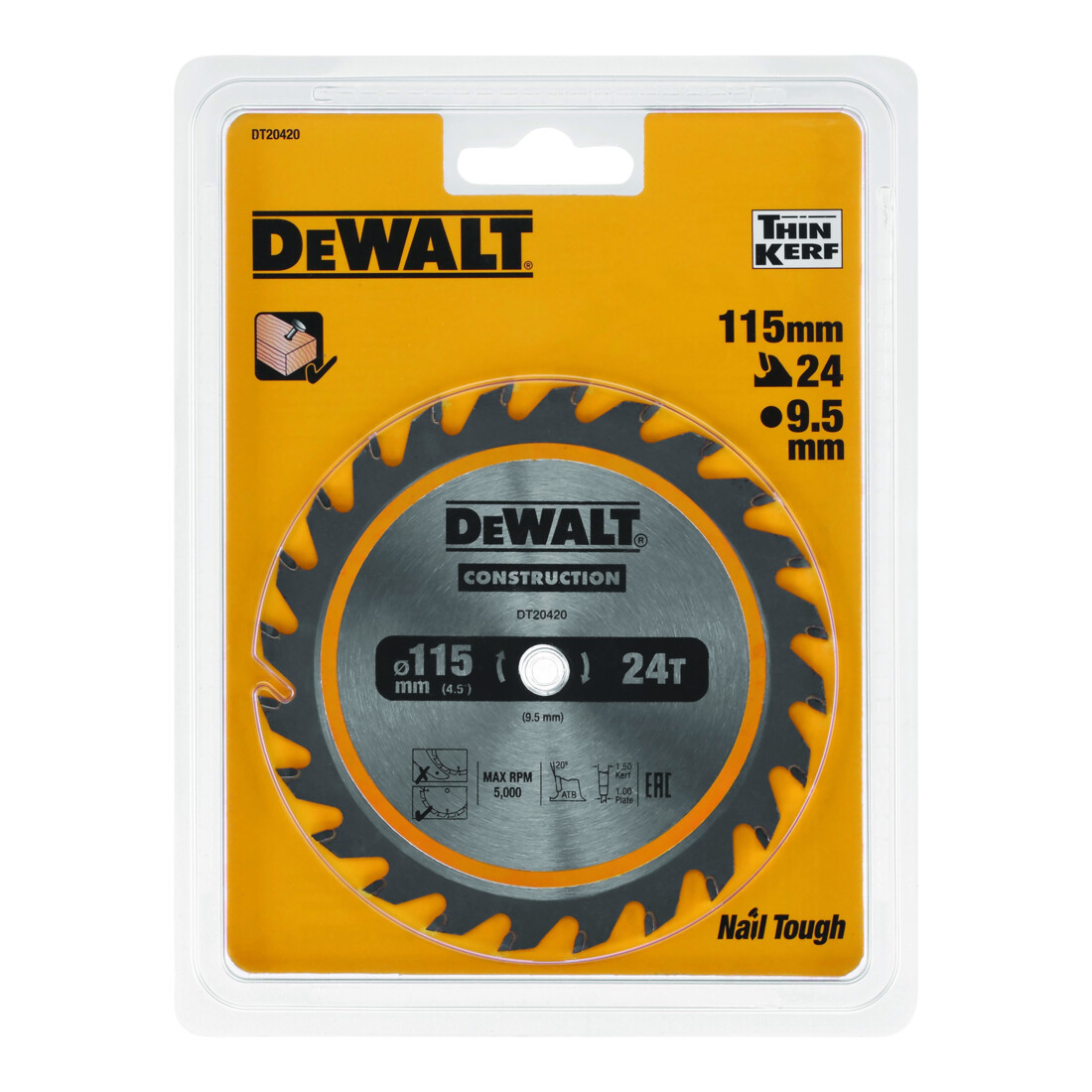 Lame de scie circulaire DEWALT TCT/HM pour scies circulaires portatives sans fil, 115x9,5mm, 24WZ DT20420-QZ