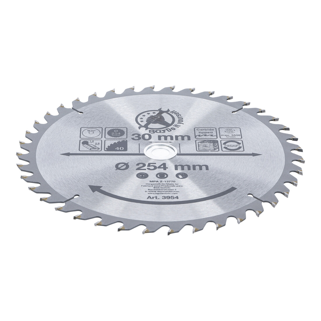 Lame de scie circulaire en métal dur Ø 254 x 30 x 3,2 mm 40 dents BGS Do it yourself
