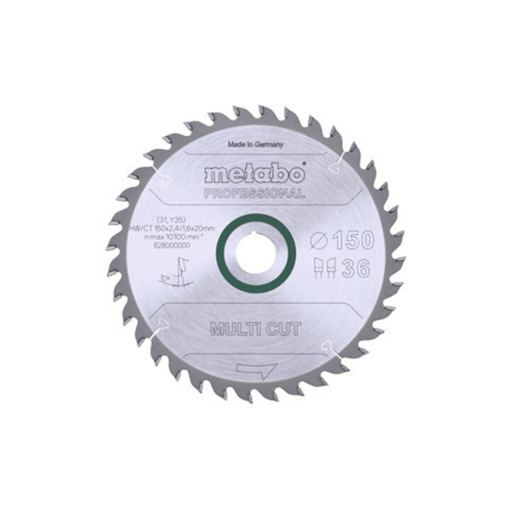 Lame de scie circulaire HW/CT 150 x 20 x 2,4/1,6, nombre de dents 36, affûtage en biseau alterné, angle d'attaque 10° metabo