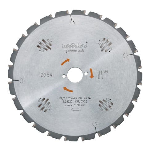 Lame de scie circulaire HW/CT 190 x 30 x 2,2/1,4, nombre de dents 16, denture plate biseautée, angle d'attaque 12° metabo