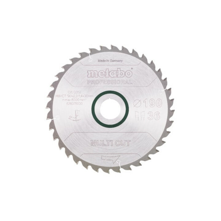 Lame de scie circulaire HW/CT 190 x 30 x 2,2/1,4, nombre de dents 36, affûtage en biseau alterné, angle d'attaque 5° metabo