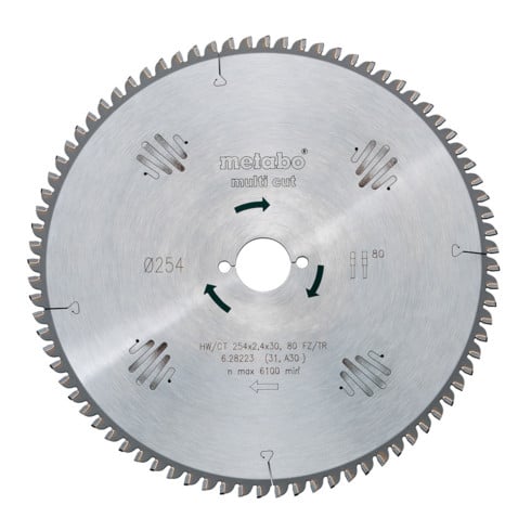 Lame de scie circulaire HW/CT 190 x 30 x 2,2/1,4, nombre de dents 56, denture plate trapézoïdale, angle d'attaque 8° metabo