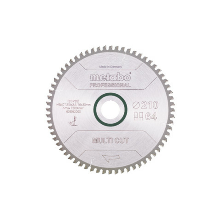 Lame de scie circulaire HW/CT 210 x 30 x 2,4/1,6, nombre de dents 64, denture plate/denture trapézoïdale, angle d'attaque 5° nég. metabo