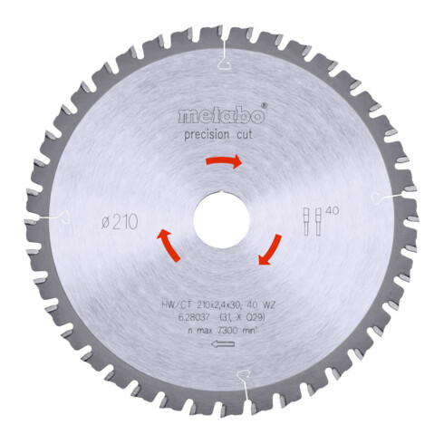 Lame de scie circulaire HW/CT 210 x 30 x 2,4/1,8, nombre de dents 40, affûtage en biseau alterné, angle d'attaque 3° metabo