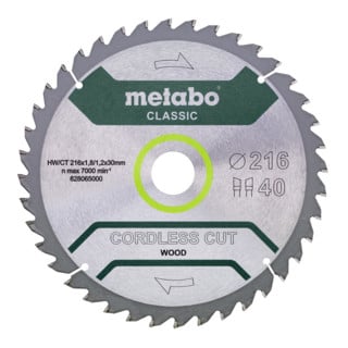 Metabo Lame de scie circulaire "cordless cut wood", qualité classic, pour scies circulaires semi-stationnaires, en carton
