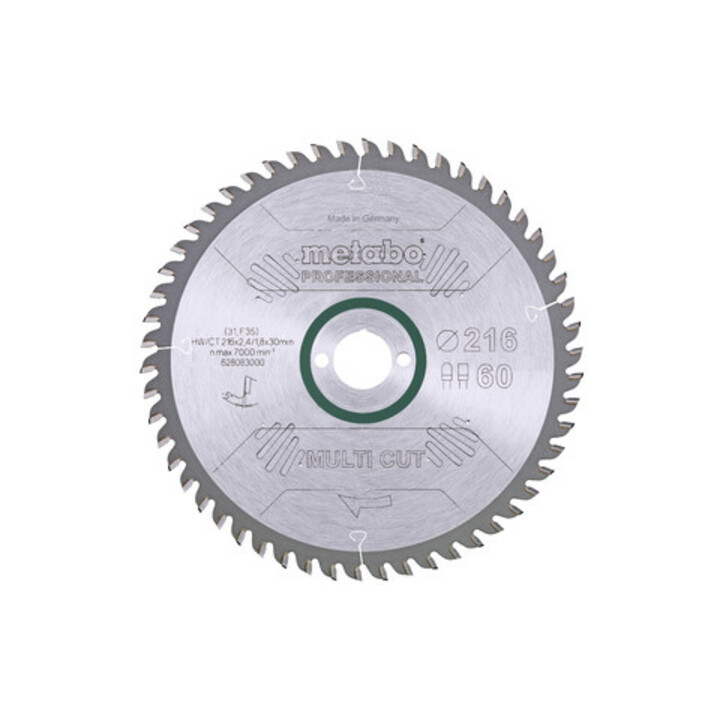 Lame de scie circulaire HW/CT 216 x 30 x 2,4/1,8, nombre de dents 60, denture plate/denture trapézoïdale, angle d'attaque 5° nég. metabo