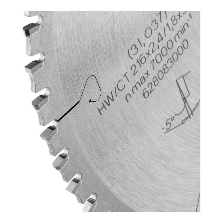 Lame de scie circulaire HW/CT 216 x 30 x 2,4/1,8, nombre de dents 60, denture plate/denture trapézoïdale, angle d'attaque 5° nég. metabo