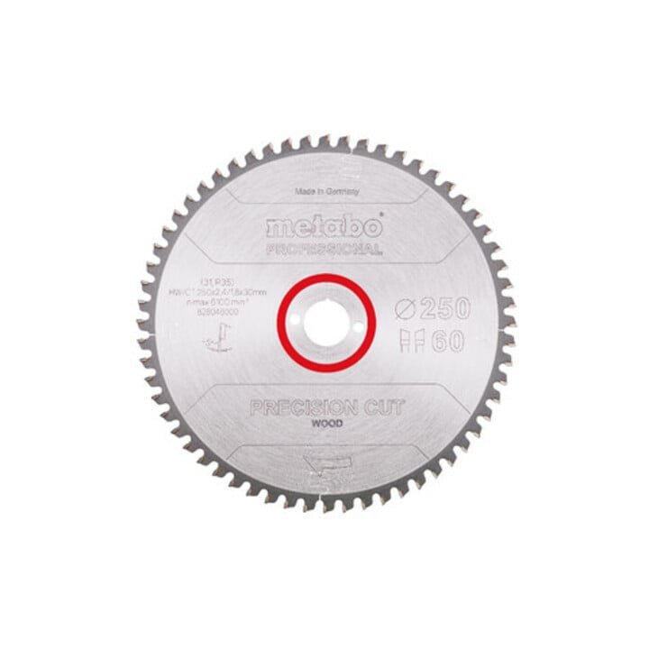 Lame de scie circulaire HW/CT 250 x 30 x 2,4/1,8, nombre de dents 60, affûtage en biseau alterné, angle d'attaque 5° nég. metabo