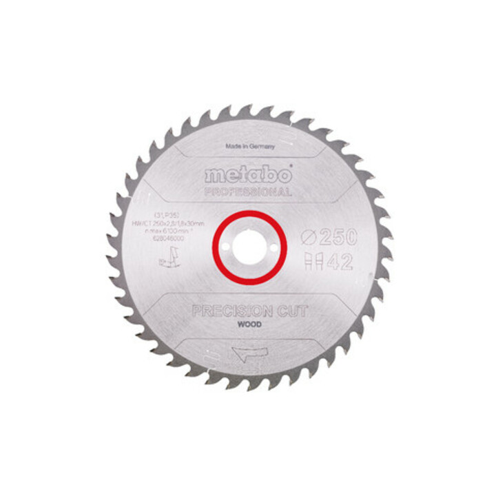 Lame de scie circulaire HW/CT 250 x 30 x 2,8/1,8, nombre de dents 42, affûtage en biseau alterné, angle d'attaque 15° metabo