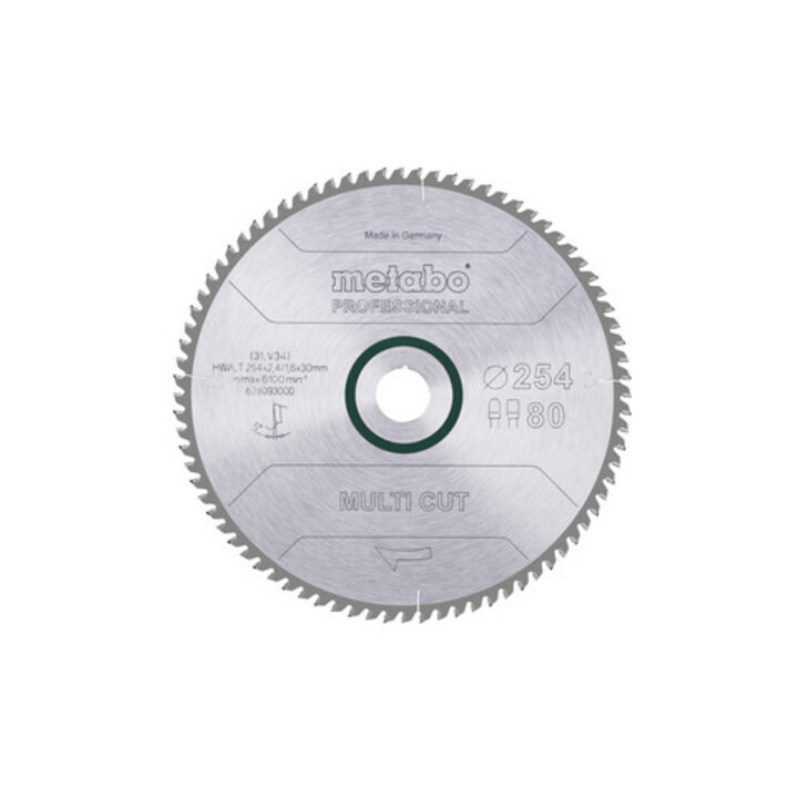 Lame de scie circulaire HW/CT 254 x 30 x 2,4/1,6, nombre de dents 80, denture plate/trapézoïdale, angle d'attaque 5° metabo