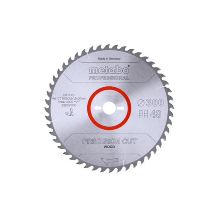 Lame de scie circulaire HW/CT 300 x 30 x 2,8/1,8, nombre de dents 48, affûtage en biseau alterné, angle d'attaque 15° metabo