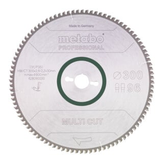 Lame de scie circulaire HW/CT 300 x 30 x 2,8/2,2, nombre de dents 96, denture plate/denture trapézoïdale, angle d'attaque 6° nég. metabo