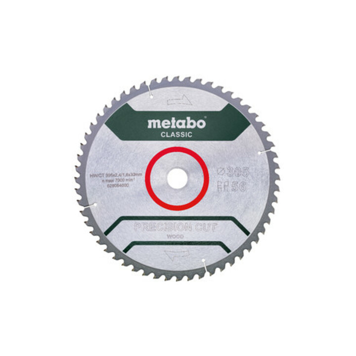 Lame de scie circulaire HW/CT 305x30x2,4/1,8, nombre de dents 56, denture en biseau alterné, angle d'attaque 5° nég., « Precision cut classic » metabo