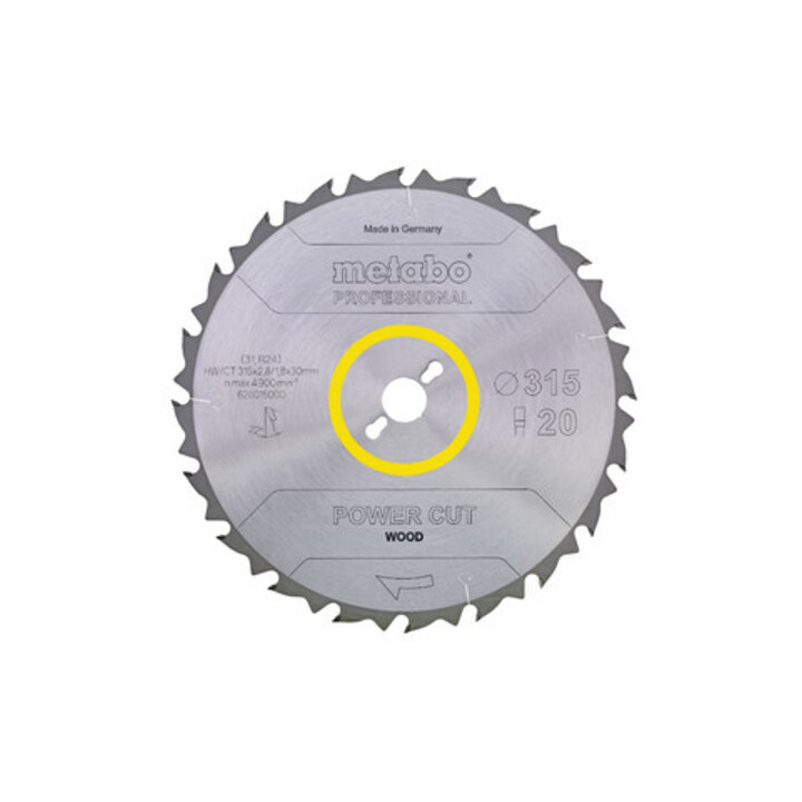 Lame de scie circulaire HW/CT 315 x 30 x 2,8/1,8, nombre de dents 20, denture plate, angle d'attaque 22° metabo