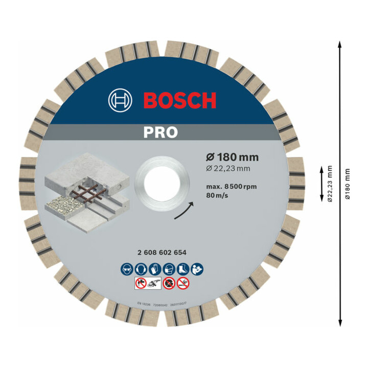 Lame de scie diamant Bosch Meilleure pour béton 180 x 22,23 x 2,4 x 12 mm