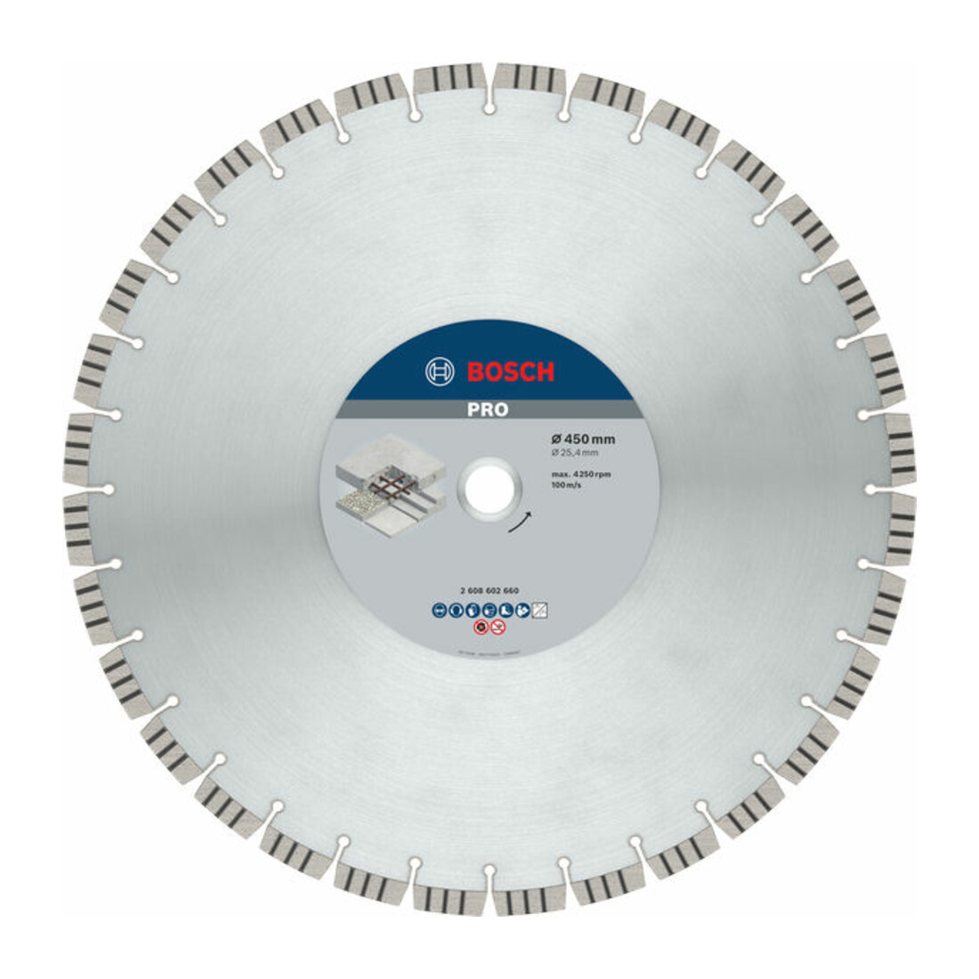 Lame de scie diamant Bosch Meilleure pour béton 450 x 25,40 x 3,6 x 12 mm