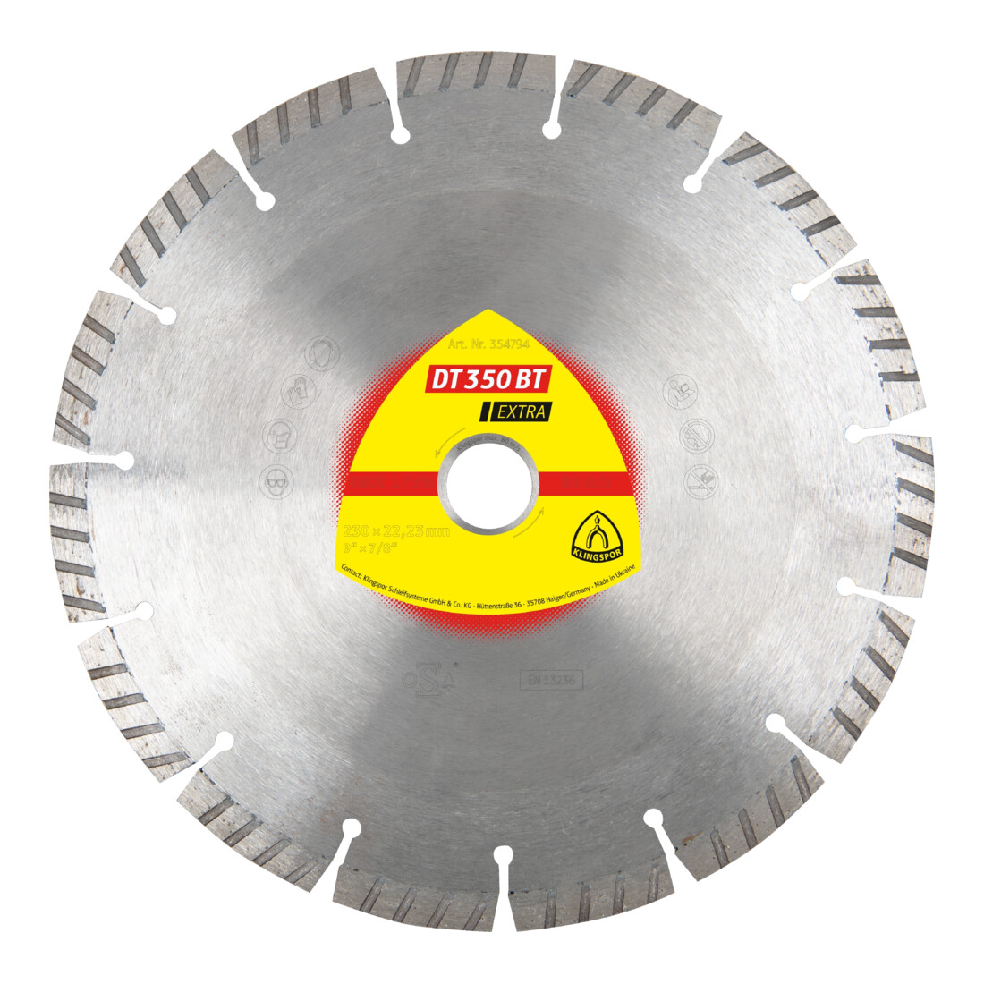 Lame de scie diamantée Klingspor DT 350 BT, 115 x 2,4 x 22,23 mm 8 segments 33 x 2,4 x 10 mm, standard Turbo