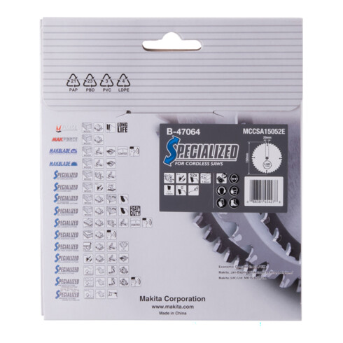 Lame de scie Makita pour aluminium 150x20x52Z B-47064