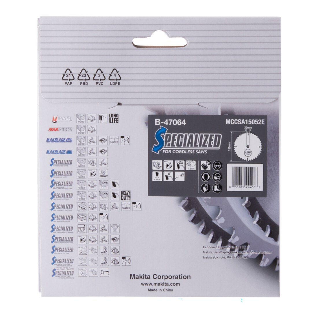 Lame de scie Makita pour aluminium 150x20x52Z B-47064