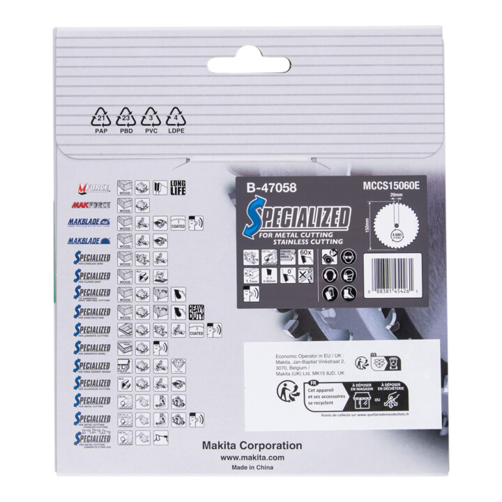 Lame de scie Makita pour Inox 150x20x60Z B-47058