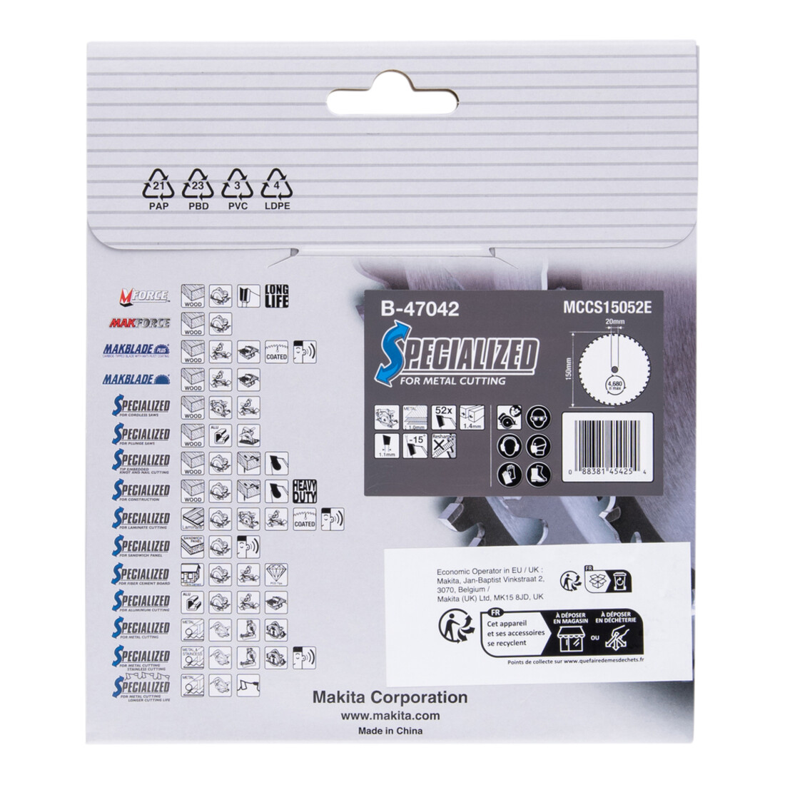 Lame de scie Makita pour tôle 150x20x52Z B-47042