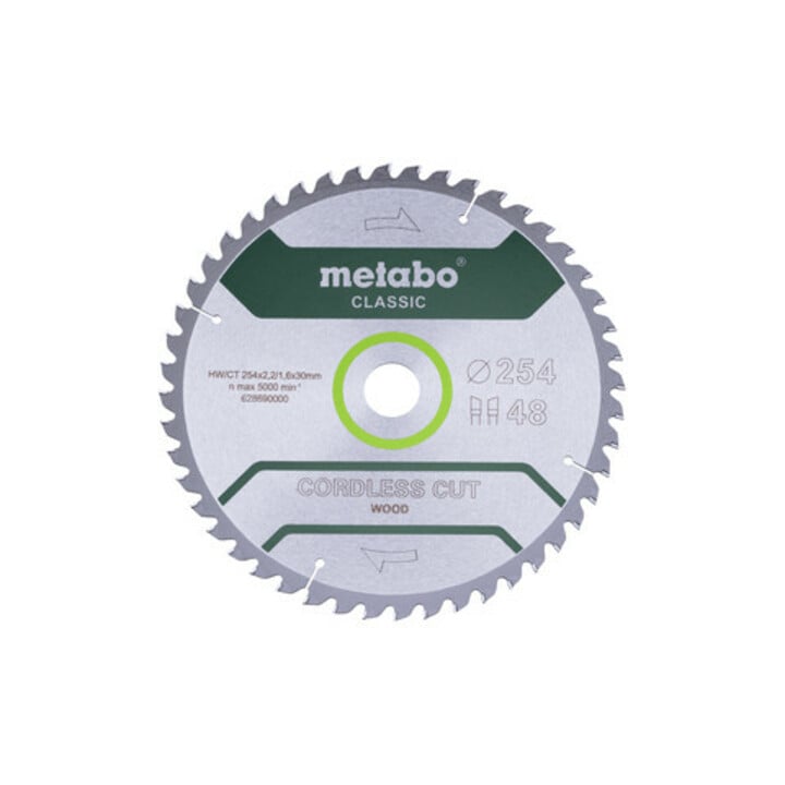 Lame de scie Metabo « cordless cut wood - classic », 254x2,2/1,6x30 Z48 WZ 5° /B (628691000)