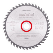 Lame de scie Metabo "coupe de bois de précision - professionnelle", 165x2,2/1,4x20 Z42 WZ 15°.