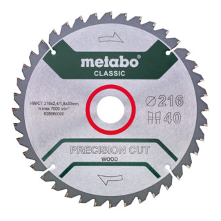 Lame de scie Metabo "coupe de précision du bois - classique", 216x2,4/1,8x30, Z40 WZ 5°neg.