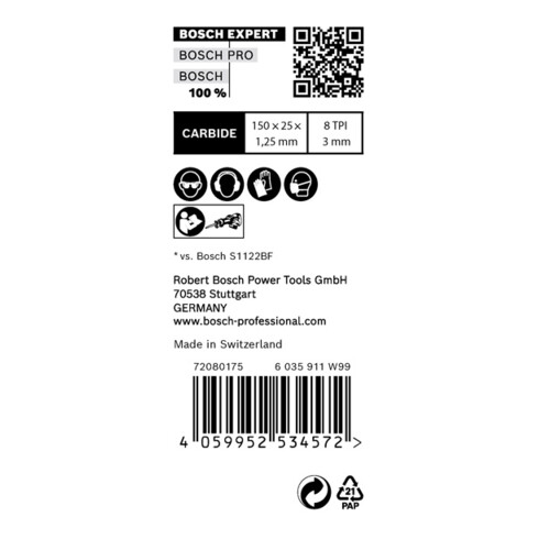 Lame de scie sabre Bosch EXPERT métal dur et épais S 955 CHC
