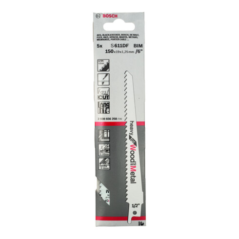 Lame de scie sabre L. 150 mm pas de dent TPI 6 4,3 mm fraisé, avoyé 5 un. / cart