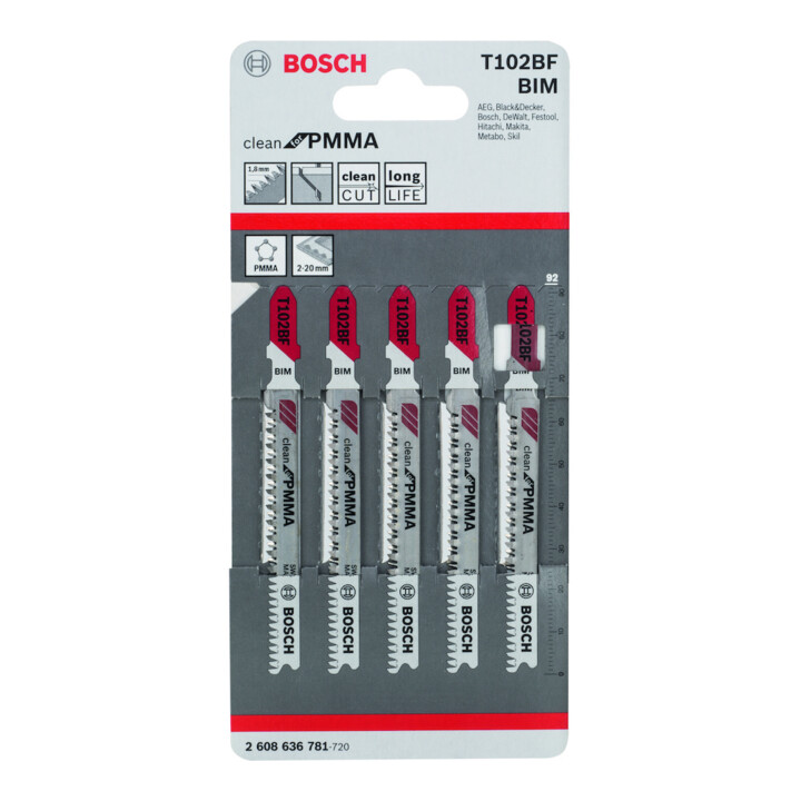 Lame de scie sauteuse Bosch T 102 BF, Clean pour PMMA