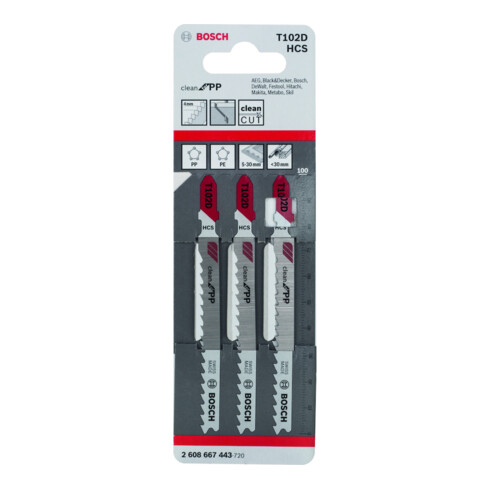 Lame de scie sauteuse Bosch T 102 D, Clean pour PP