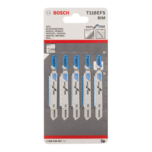 Lame de scie sauteuse Bosch T 118 EFS, Basic pour Inox