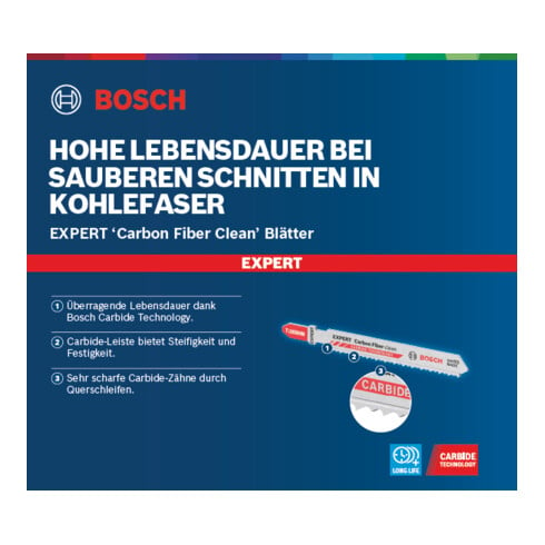 Lame de scie sauteuse Bosch EXPERT fibres de carbone T 108 BHM, 3 pcs.