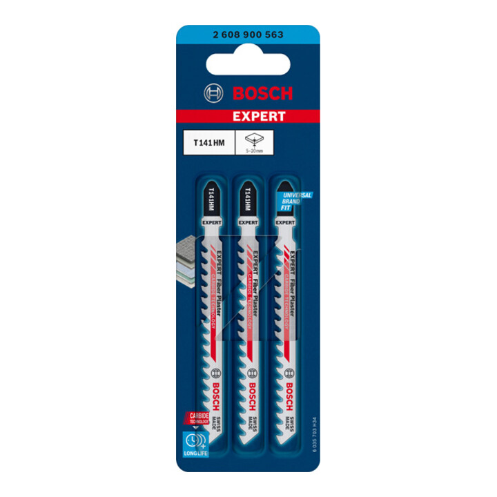 Lame de scie sauteuse EXPERT Fiber Plaster T 141 HM Bosch 3 pièces pour scies sauteuses