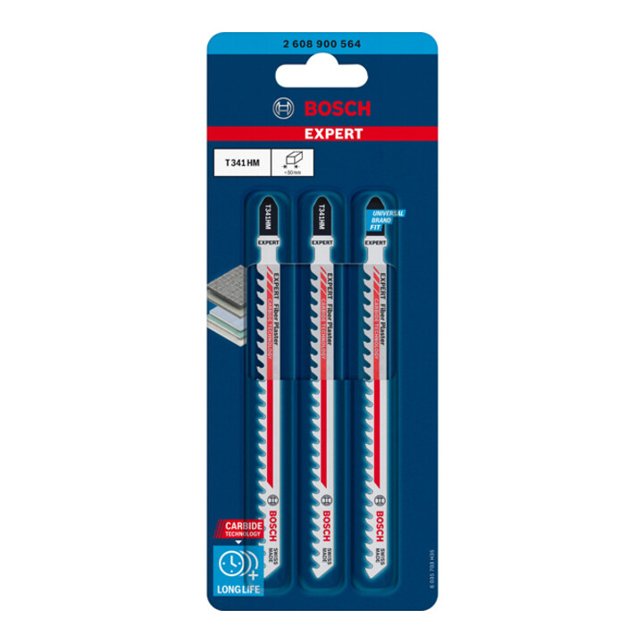 Lame de scie sauteuse EXPERT Fiber Plaster T 341 HM Bosch 3 pièces pour scies sauteuses