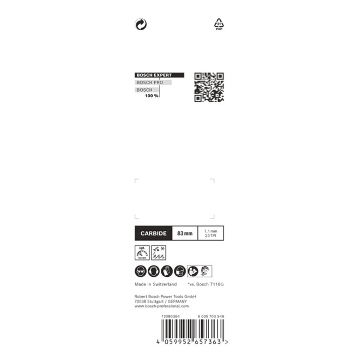 Lame de scie sauteuse EXPERT Stainless Steel Bosch, Pour scies sauteuses
