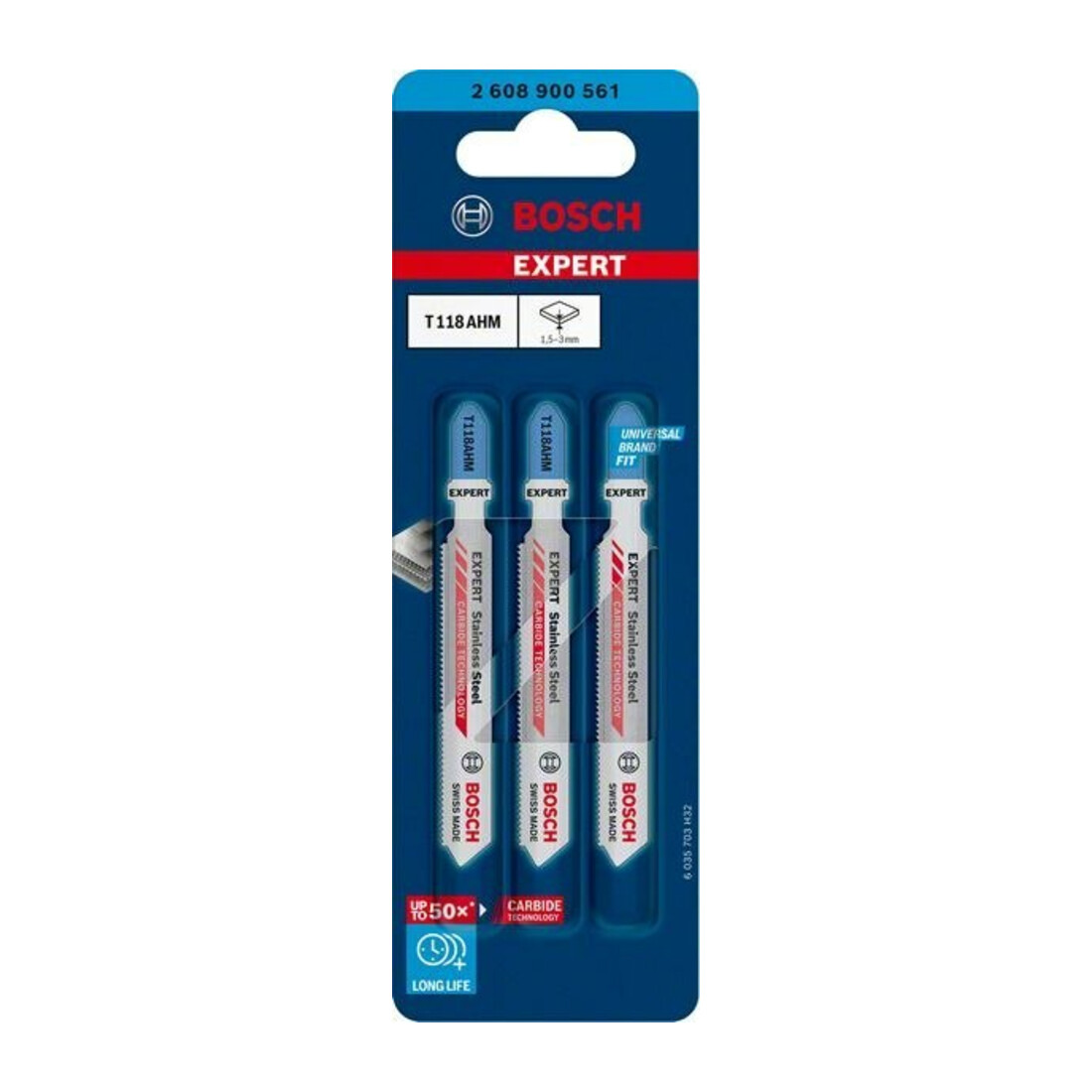 Lame de scie sauteuse EXPERT Stainless Steel T 118 AHM Bosch 3 pièces pour scies sauteuses