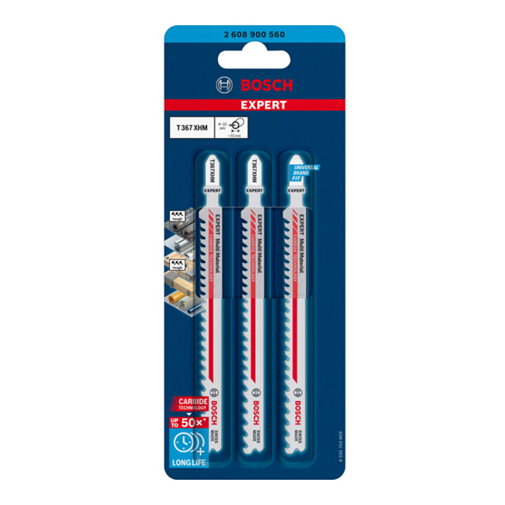 Lame de scie sauteuse Multi Material T 367 XHM Bosch EXPERT 3 pièces pour scies sauteuses