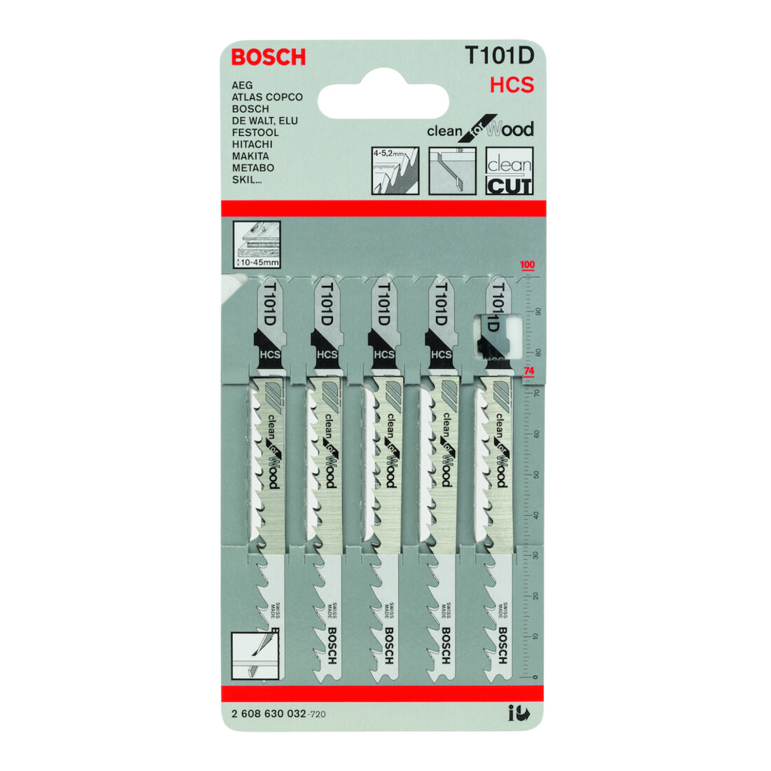 Lame de scie sauteuse T 101 D L.74mm HCS denture 4mm angle dépouille/exéc.progr.