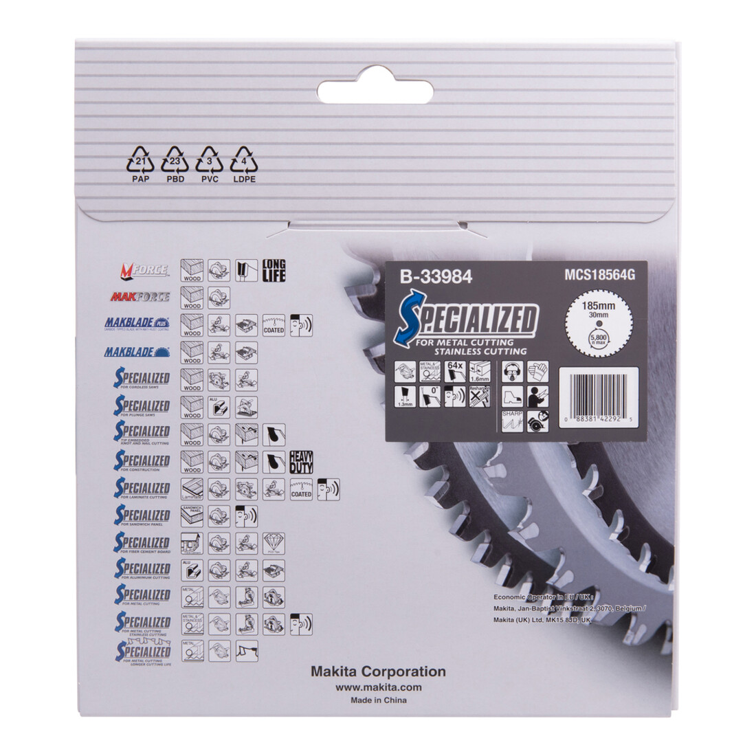 Lame de scie spécialisée Makita 185x30x64Z (B-33984)