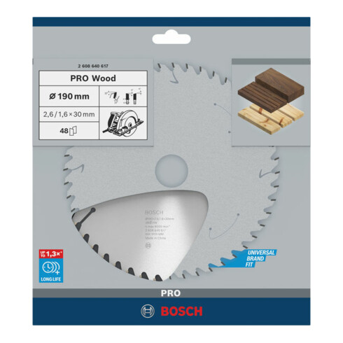 Lame p. scie circulaire Optiline Wood D. ext. 190 mm nbre. de dents 48 WZ perçag