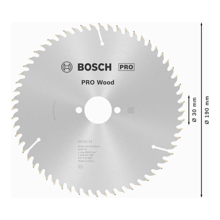 Lame p. scie circulaire Optiline Wood D. ext. 190 mm nbre. de dents 60 WZ perçag