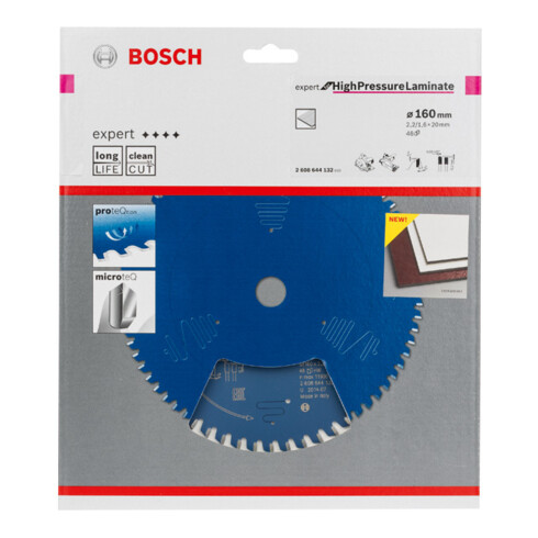 Lame pour scie circulaire Bosch Expert for High Pressure Laminata 160 x 20 x 2,2 mm 48