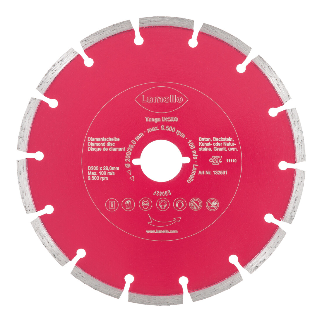 Lamello Disque diamanté de coupe pour Tanga DX200, diamètre 200 segmenté, avec fixation rapide