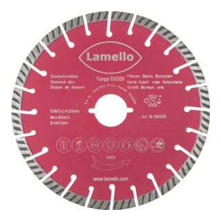 Lamello Disque diamanté de séparation pour Tanga DX200, diamètre 180 avec fixation rapide
