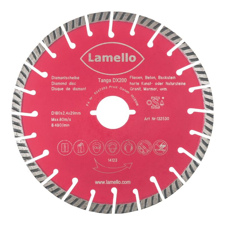 Lamello Disque diamanté de séparation pour Tanga DX200, diamètre 180 avec fixation rapide