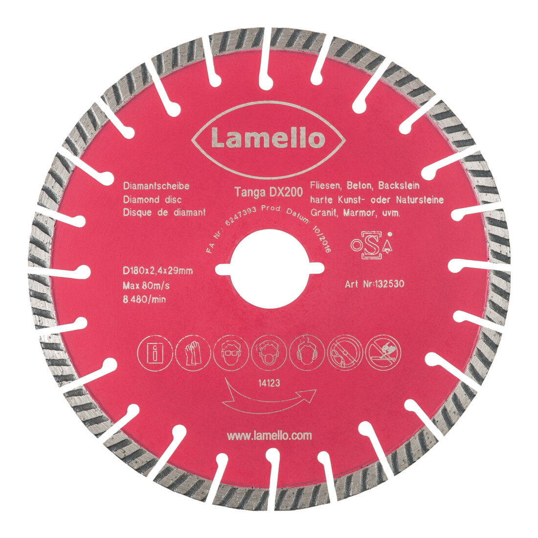 Lamello Disque diamanté de séparation pour Tanga DX200, diamètre 180 avec fixation rapide