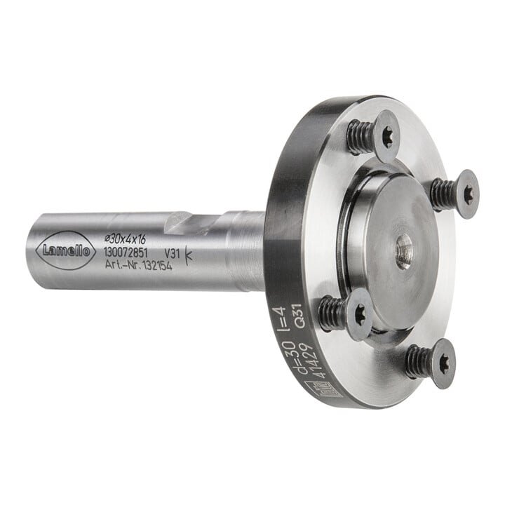 Lamello Fraise à défoncer CNC pour fraise à rainure P-System, surface de serrage 2°, Ø30 mm, tige Ø16x50 mm, L 85 mm, NL 4xM4xØ48 mm
