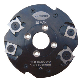 Lamello Fraise à double tranchant pour fraiseuse à rainurer, HW, Ø100x4xØ22 mm, Z4+V4, WS, NL 4, sans moyeu
